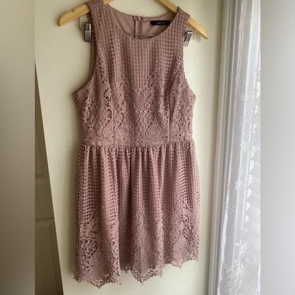 Ark & Co Lace Mini Dress Dusty Rose Pink Sleeveless Boho Size Large Fit & Flare - Picture 1 of 6
